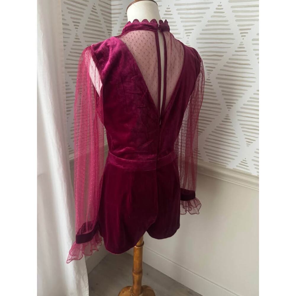 Endless Rose Women’s Medium Burgundy Velvet and Sheer Lace Romper - Picture 6 of 9